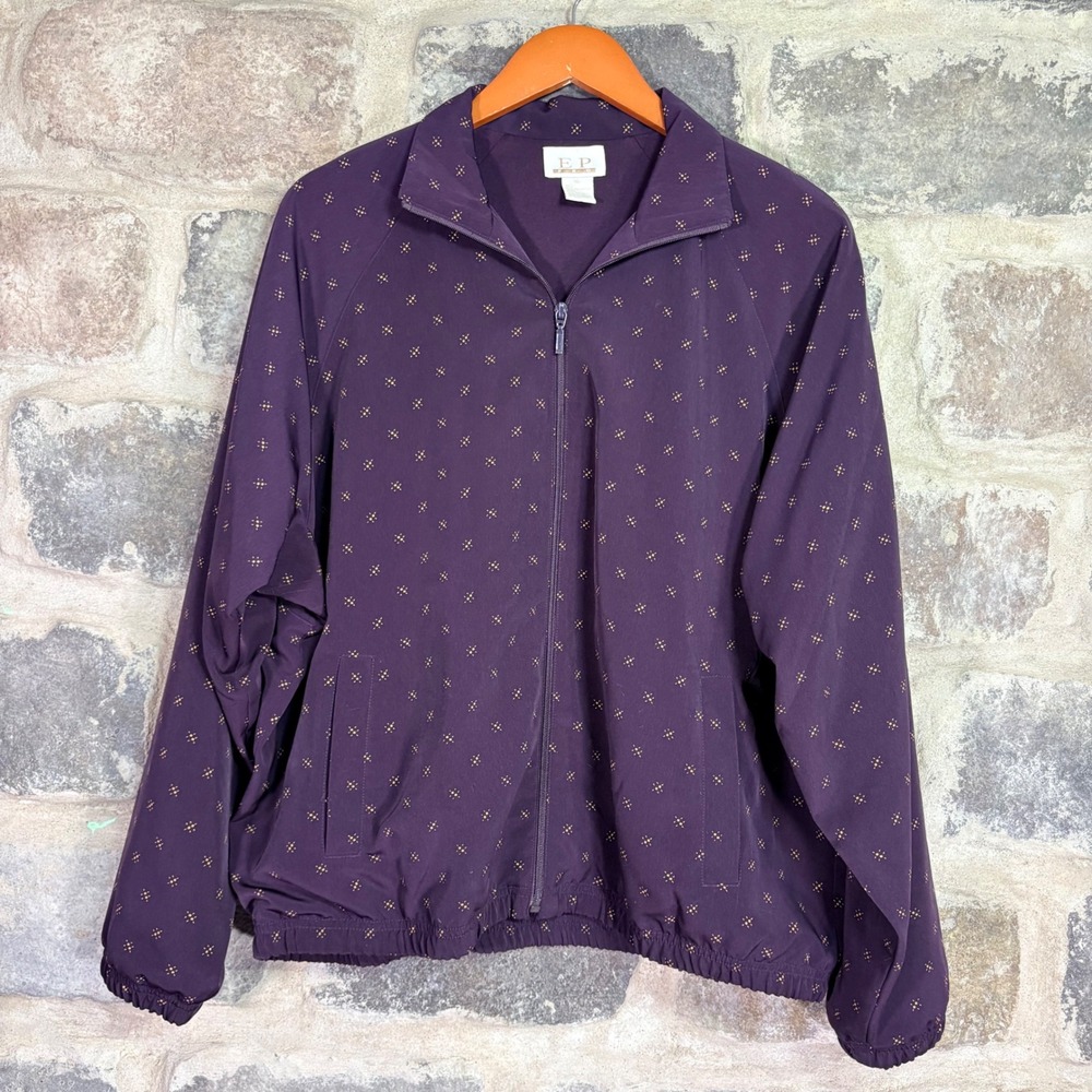 EP Pro Women XL Purple Geometric Windbreaker Jacket Full Zip Golf Activewear